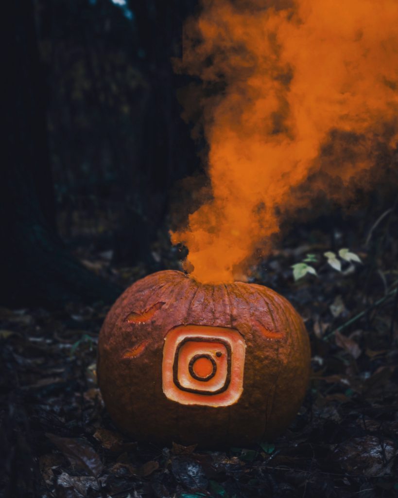 Instagram logo marked on a pumpkin, included in an article on marketing for small businesses.
