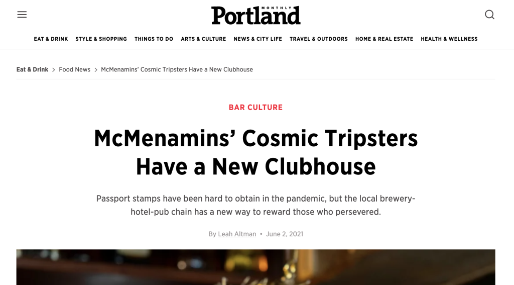 McMenamins Launch of a New Clubhouse mentioned in Portland Monthly.