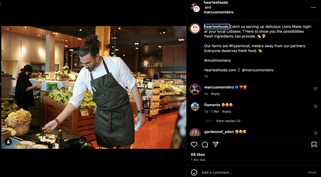 Heartee Foods IG post as an example of hyperlocal social media marketing.