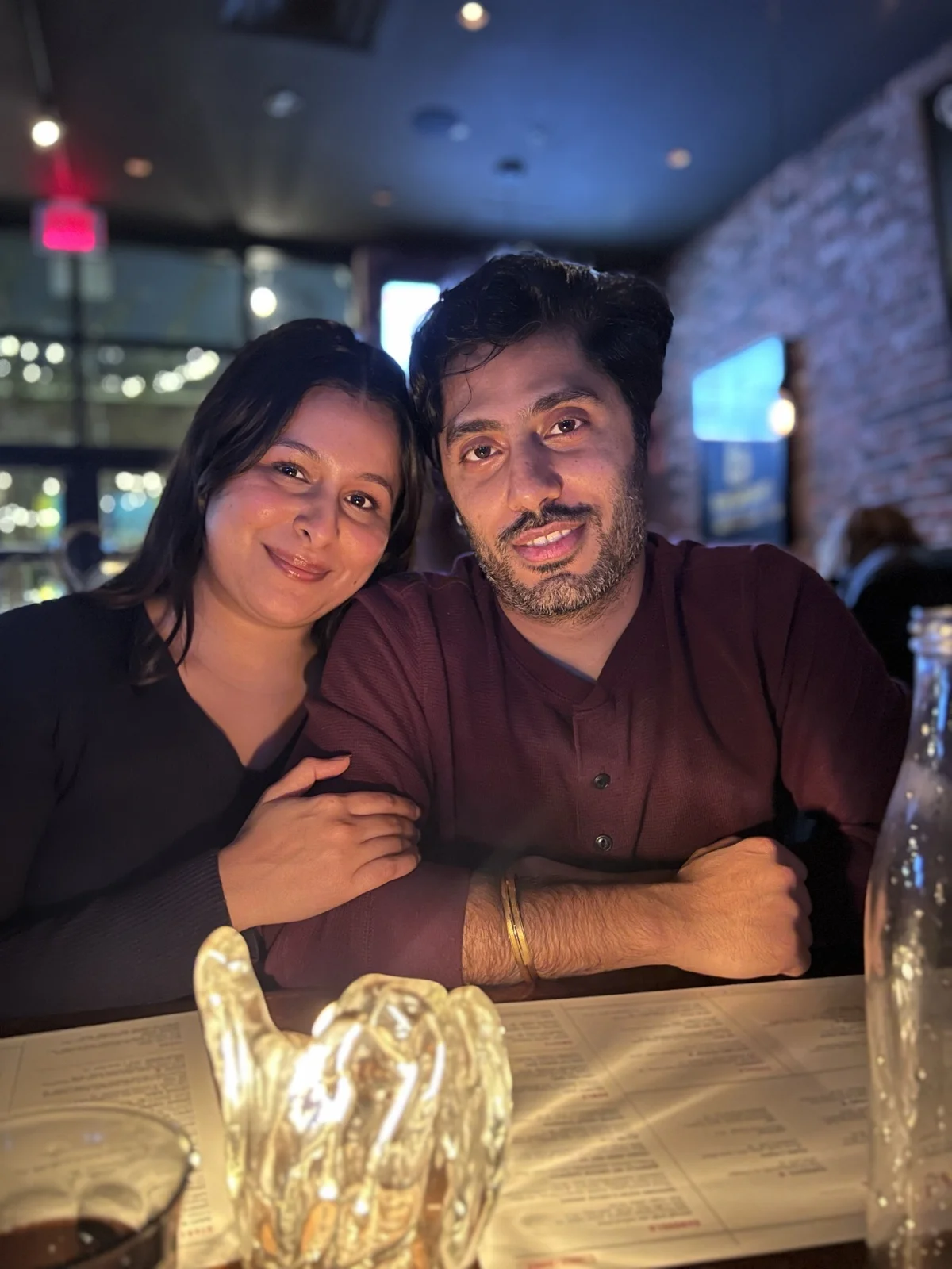 Rachit and Rubaina at a restaurant — a casual evening together